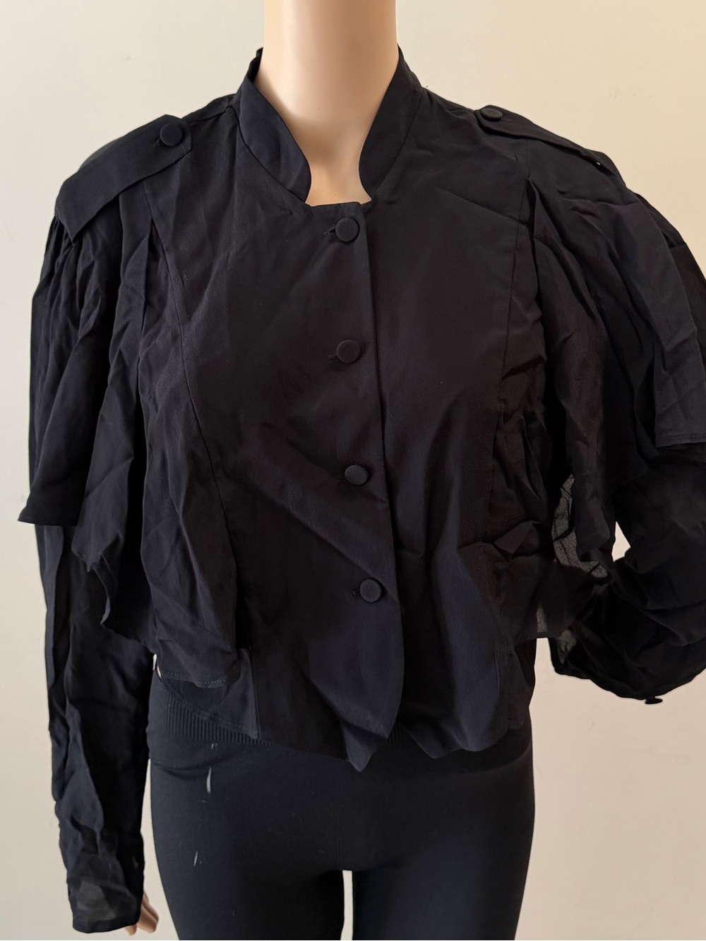 Zara Black Ruffle Button-Front Women's Stylish Fashionable Chic Blouse Top
